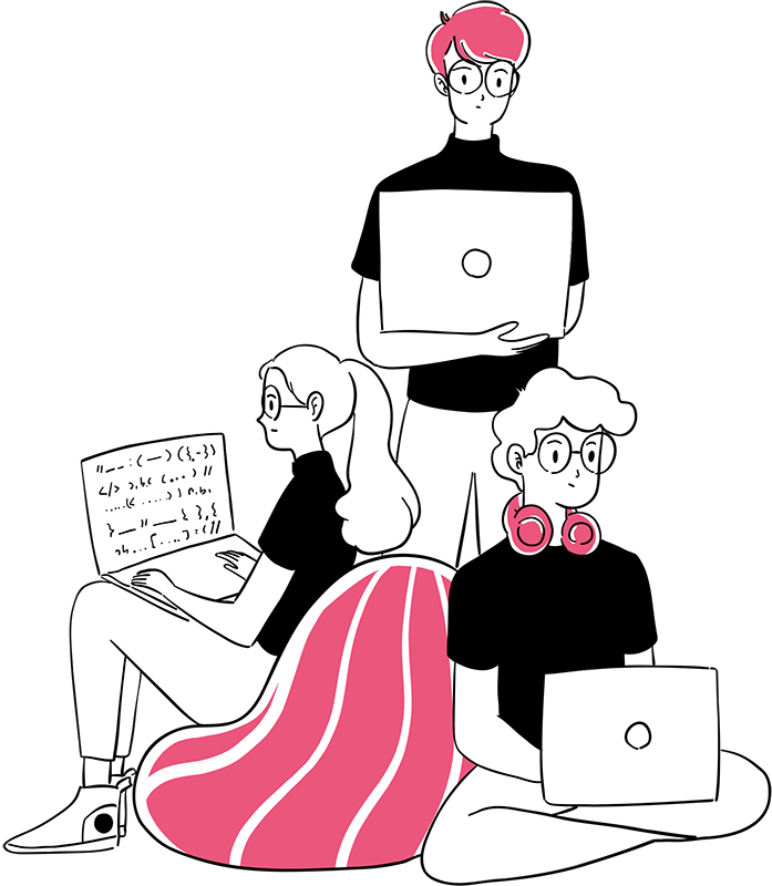 Illustrated group of wordpress designers working together